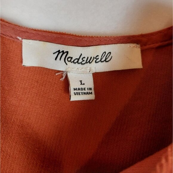 Madewell Corduroy Puff-Sleeve Mini Dress Burnt Orange Pockets  Sz L - Picture 9 of 14